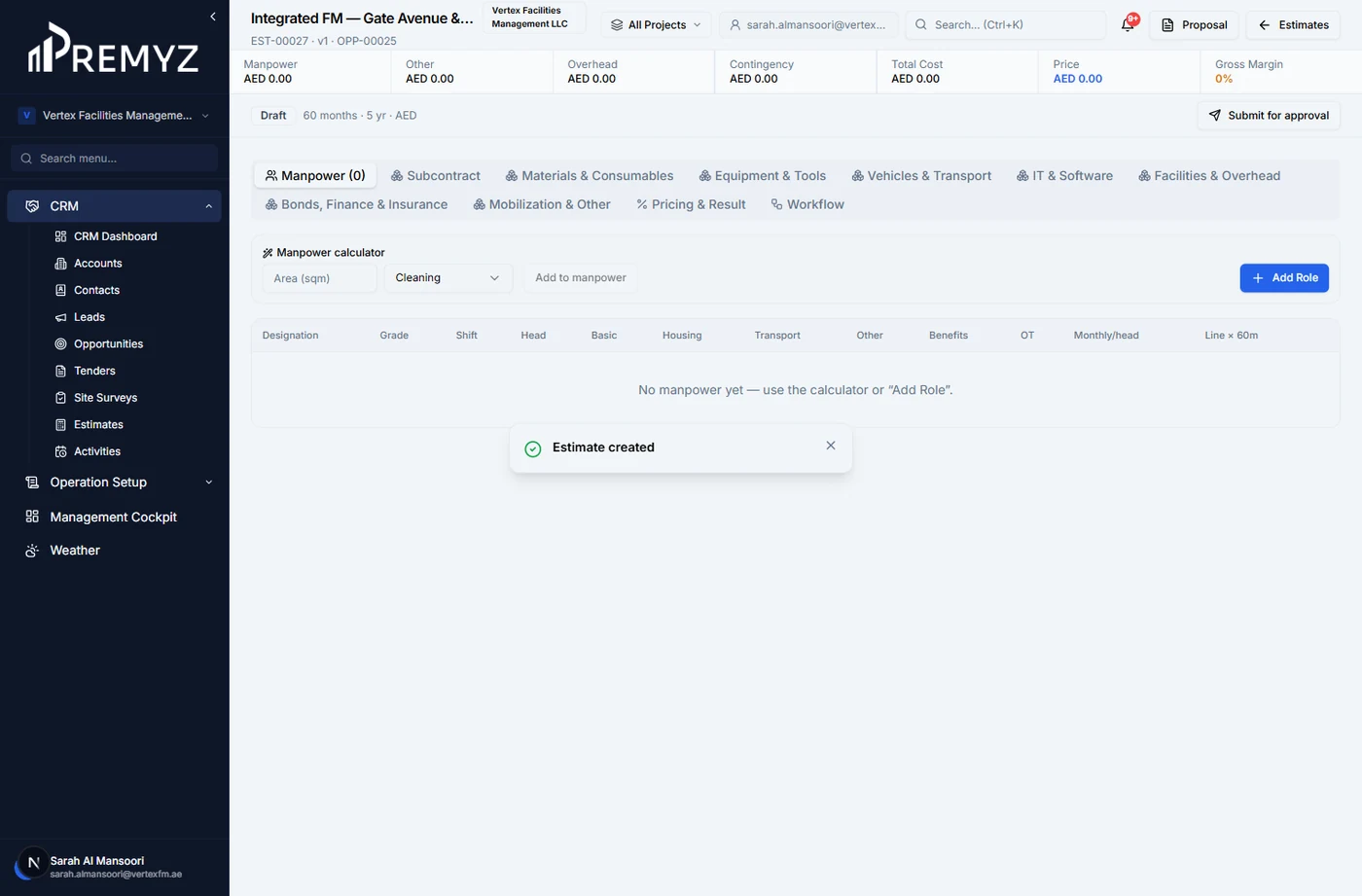 Estimation workbench